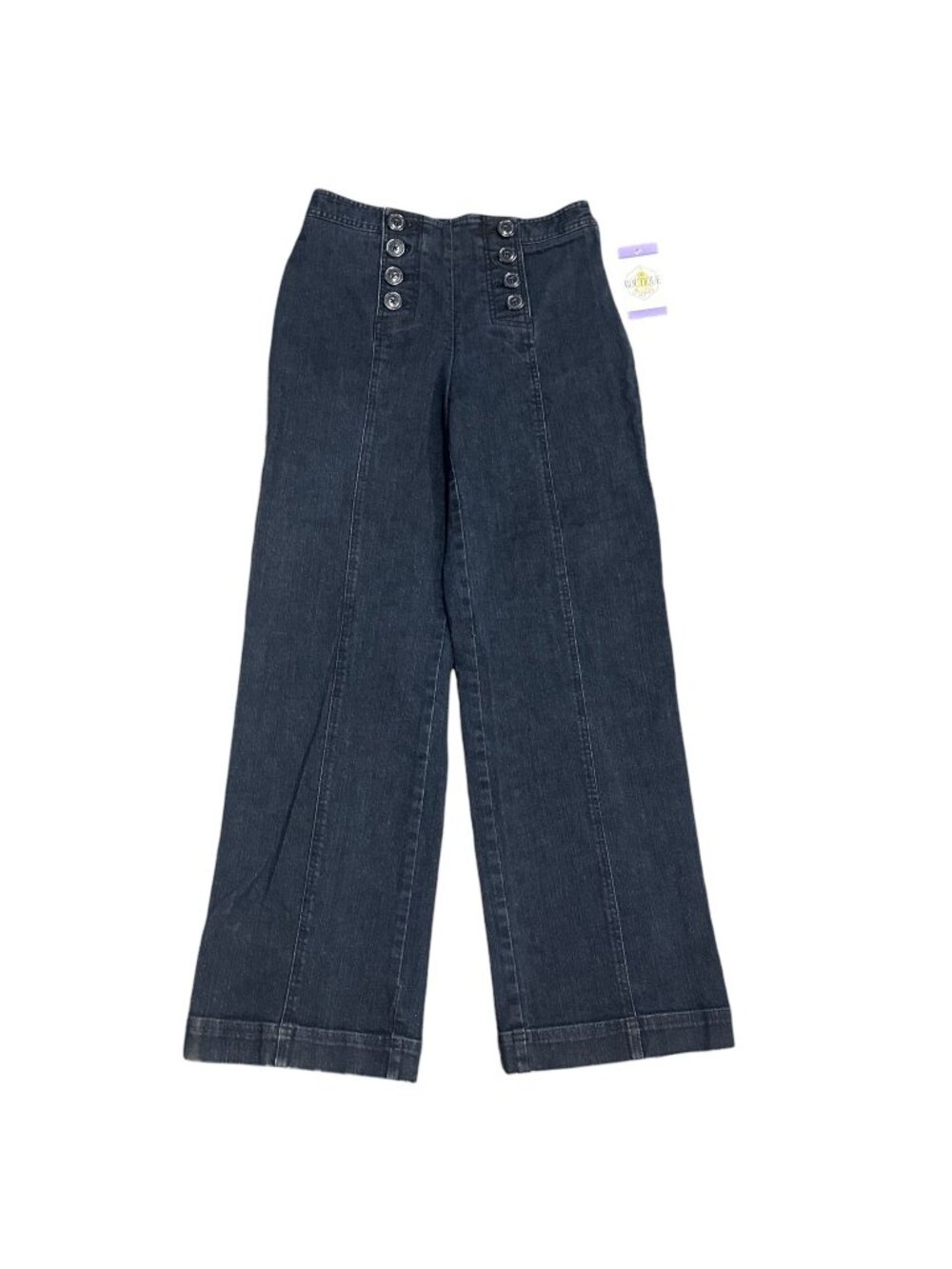 Vtg Talbots 6 High Waist Deck Trouser Pant Wide Leg Sailor Buttons Jeans Stretch